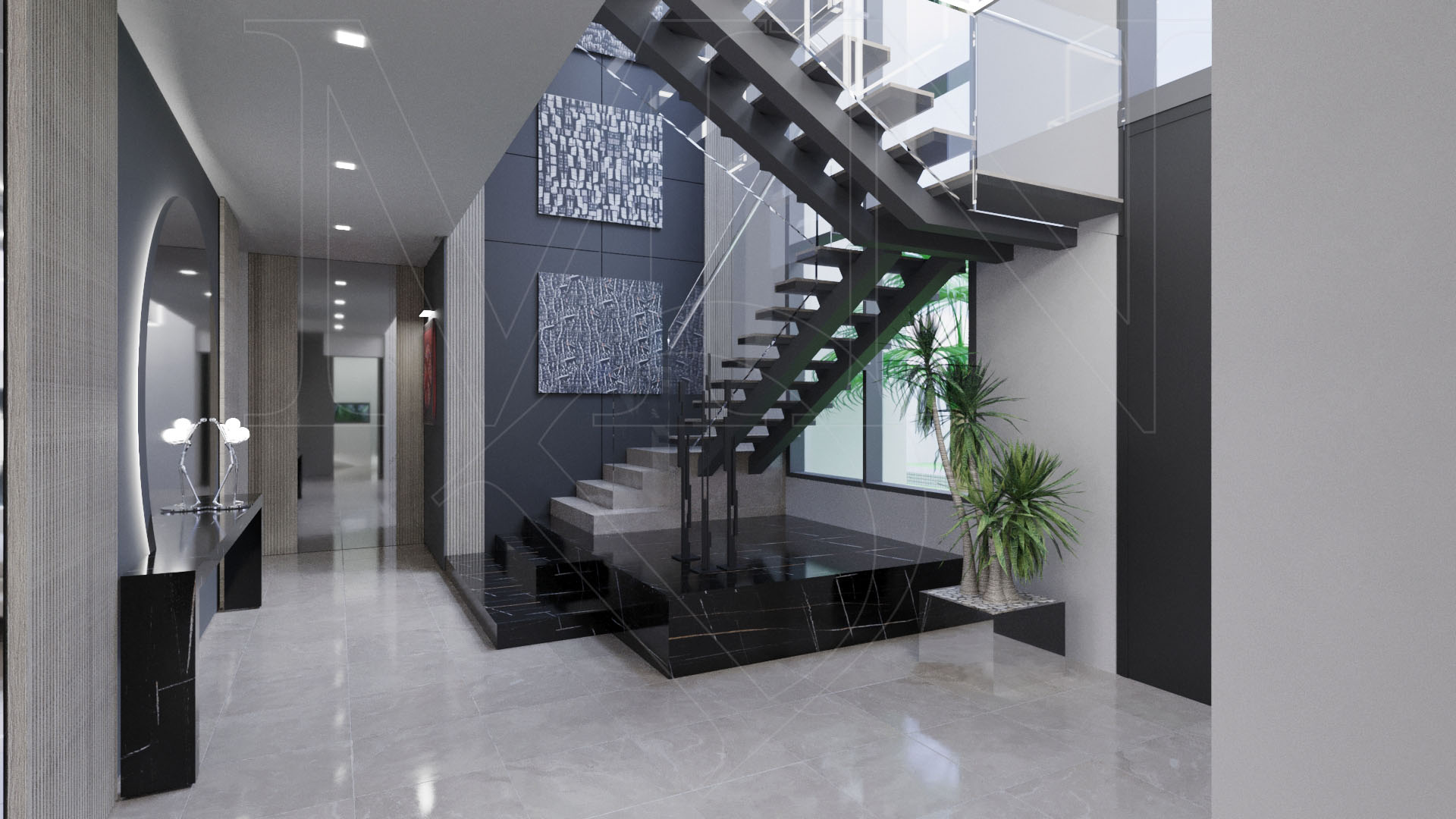 staircase lobby_mirror_black slab1